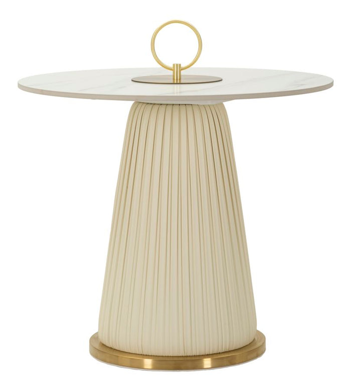 Salontafel in crème leer met marmeren blad cm ø 60x54