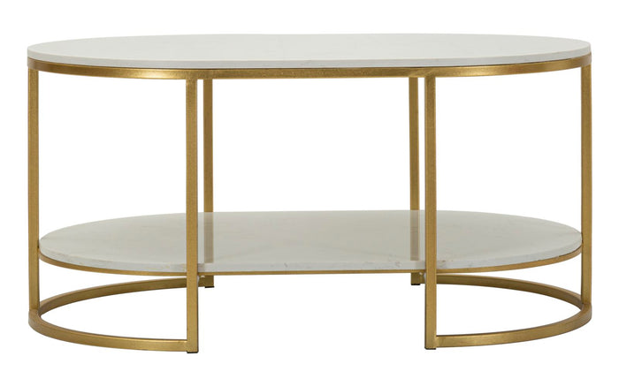 Salontafel in goudkleurig metaal en marmer cm 90x60x45