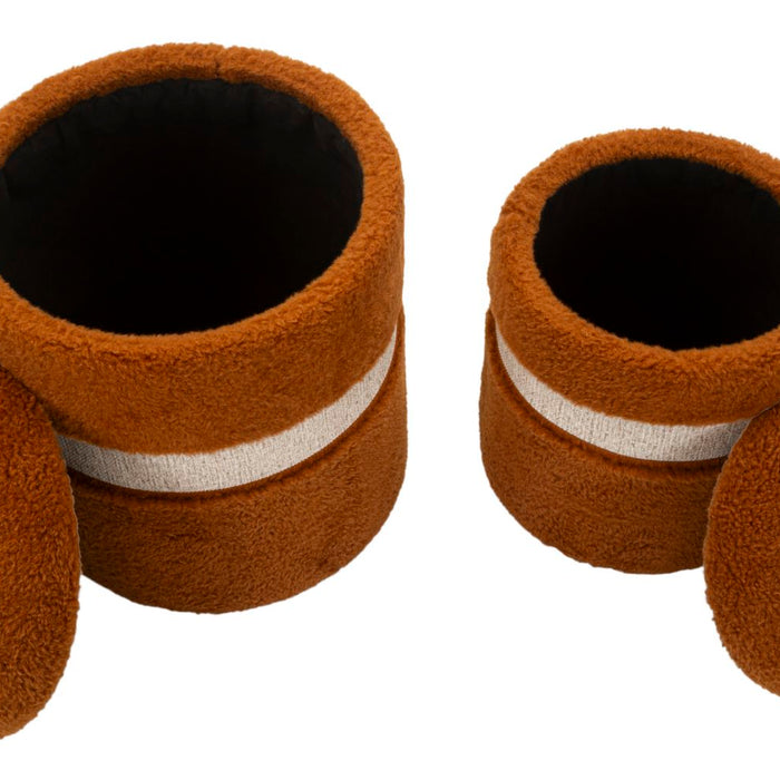 Set van 2 bruine opbergpoefs cm ø 40x47-32x38
