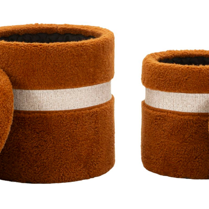 Set van 2 bruine opbergpoefs cm ø 40x47-32x38