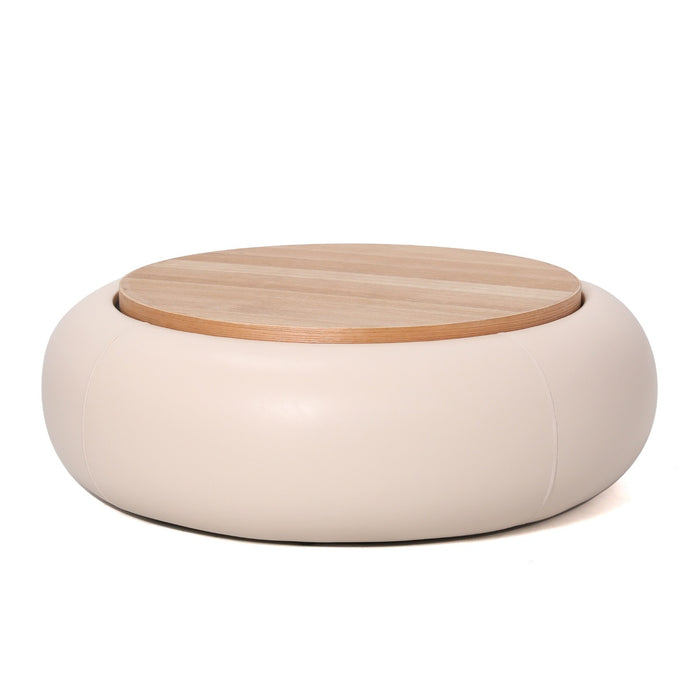 DÉJA Living - Salontafel Beige PU Leer|Essen Fineer - Ø102x34cm - Draby