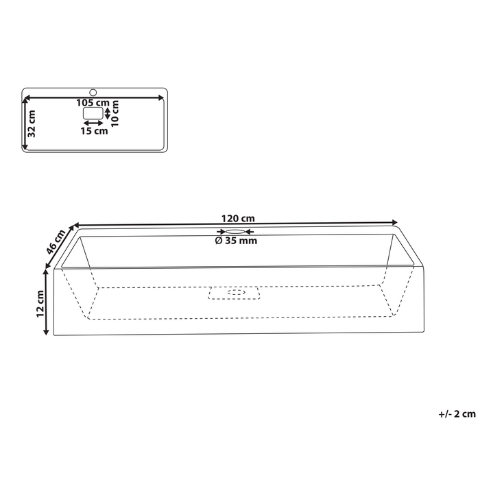 Beliani - QUENKO - Wastafel - Zwart - 120 x 46 cm - Mineraalgietwerk