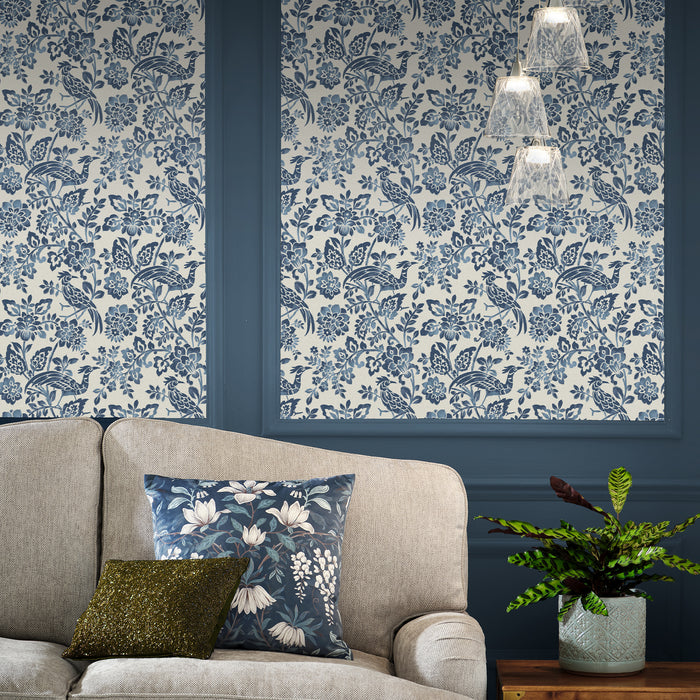 Laura Ashley Adain Palace Behang - Bloemen - 10mx52cm - Blauw