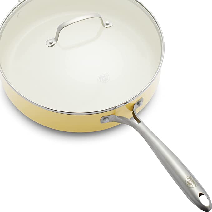 GreenLife Artisan Yellow hapjespan 30cm - 4.8l - met deksel - PFAS-vrij - Keramische antiaanbaklaag - Inductie- en vaatwassergeschikt - Ovenbeste