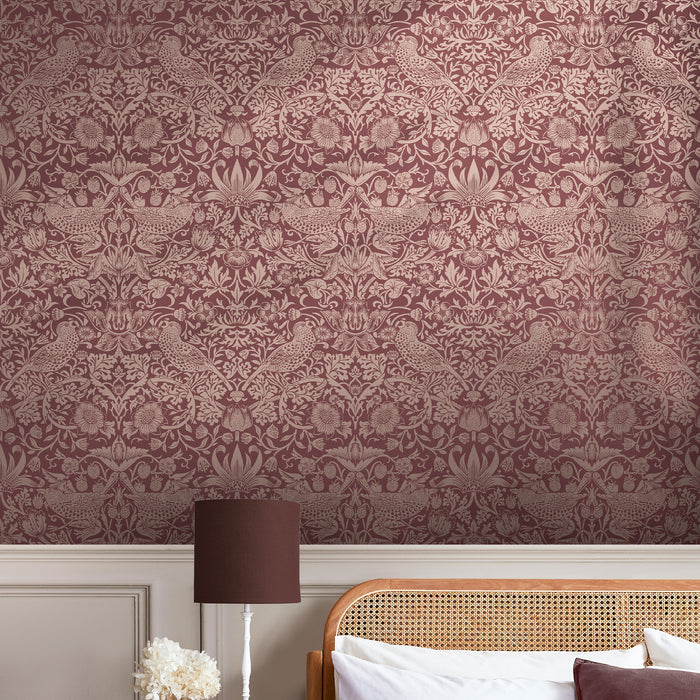 William Morris at Home vliesbehang Strawberry Thief Fibrous Burgundy