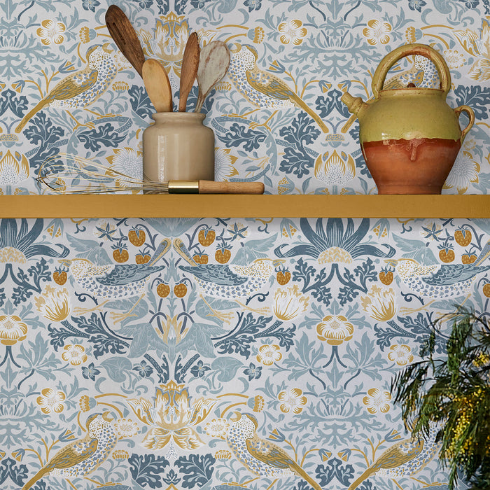 William Morris at Home vliesbehang Strawberry Thief Soft Blue