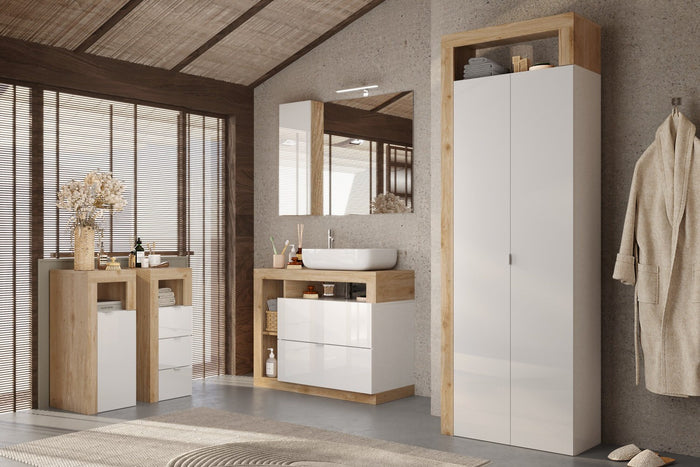 Benvenuto Design Hamburg HG Wit | Eiken Badkamerkast 3-Lades Mini