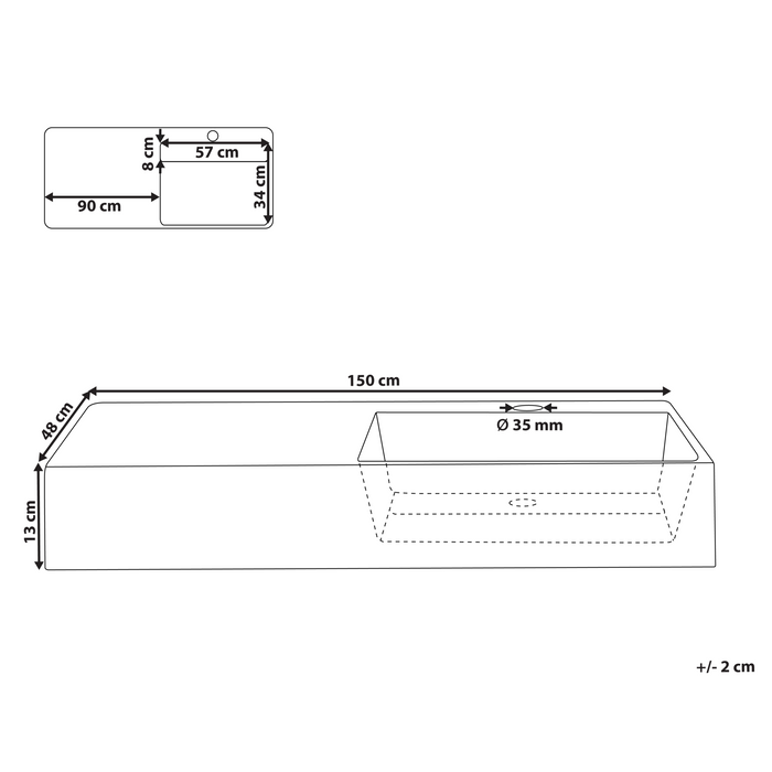 Beliani - CUSCO - Wastafel - Wit - 150 x 48 cm - Mineraalgietwerk