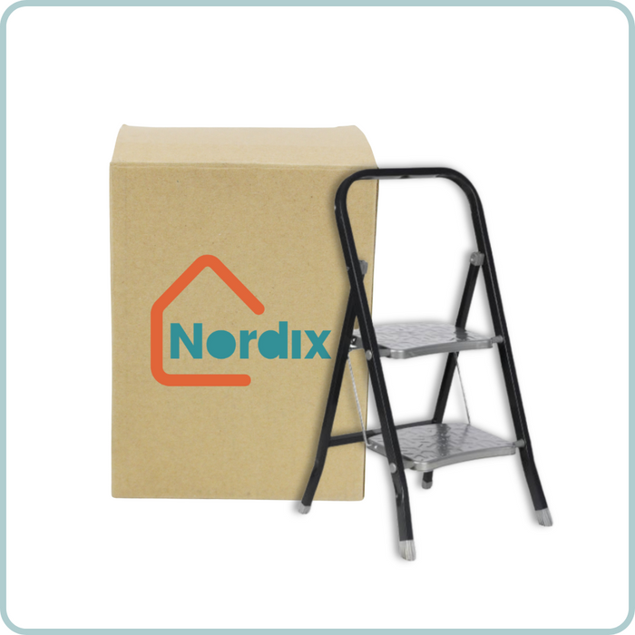 NORDIX Huishoudtrap Keukentrapje 2 treden Opstapje Opvouwbaar Zwart...