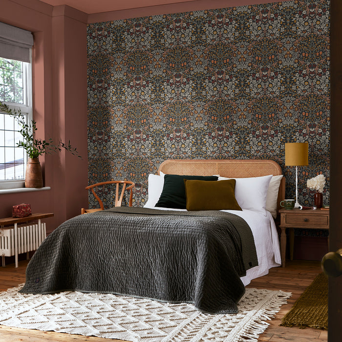 William Morris at Home vliesbehang Blackthorn Charcoal & Burnt Orange