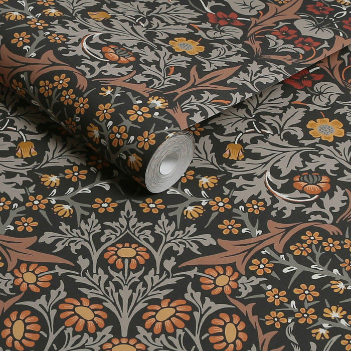 William Morris at Home vliesbehang Blackthorn Charcoal & Burnt Orange