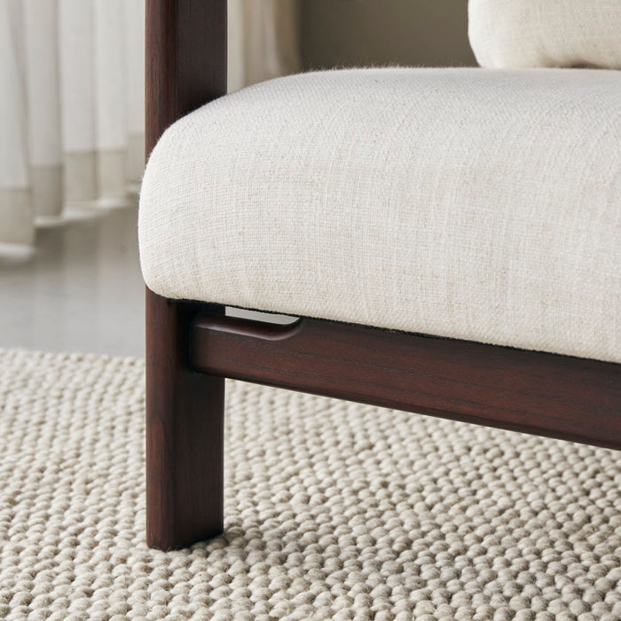 Tikamoon - Fauteuil in massief mindihout en ecru bouclé stof Charlie,…