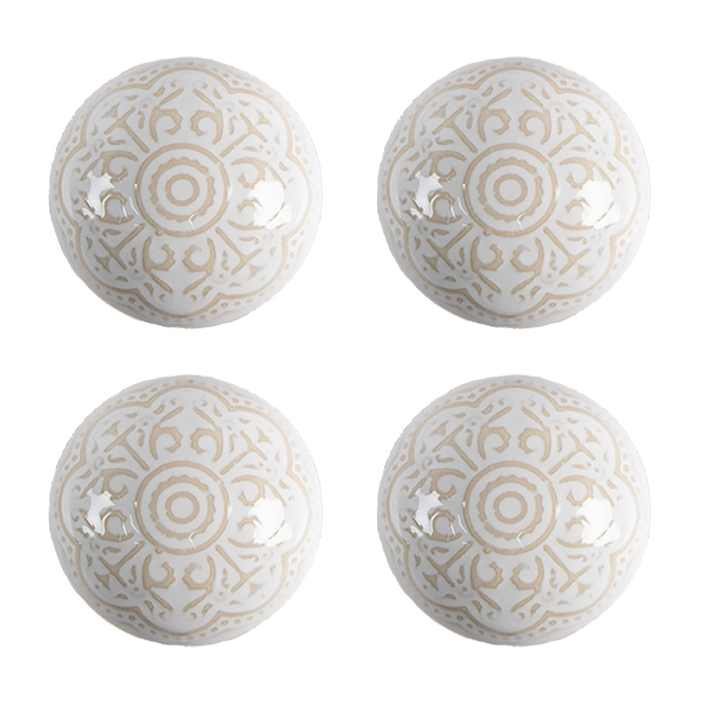 Clayre & Eef Deurknop Set van 4 Ø 4 cm Beige Keramiek