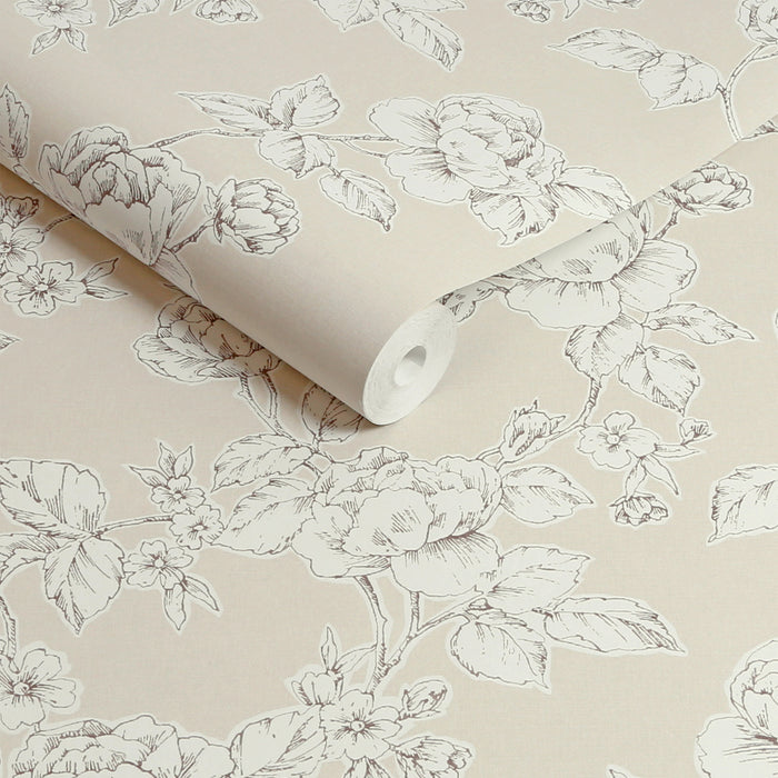 Laura Ashley Pollington Roses Behang - Bloemen - 10mx52cm - Beige
