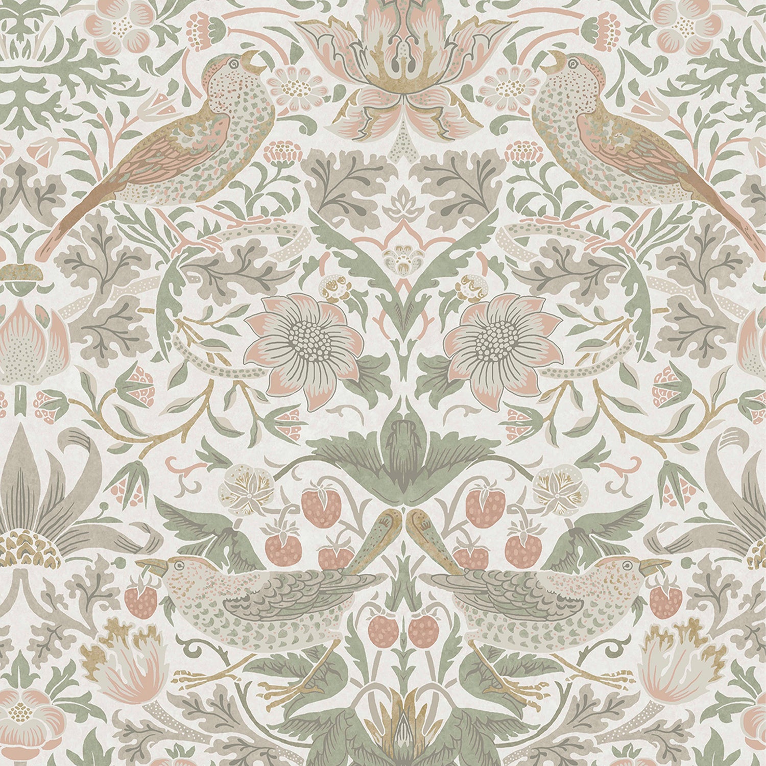 William Morris at Home vliesbehang Strawberry Thief Sage & Pink