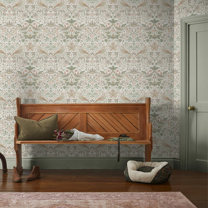William Morris at Home vliesbehang Strawberry Thief Sage & Pink