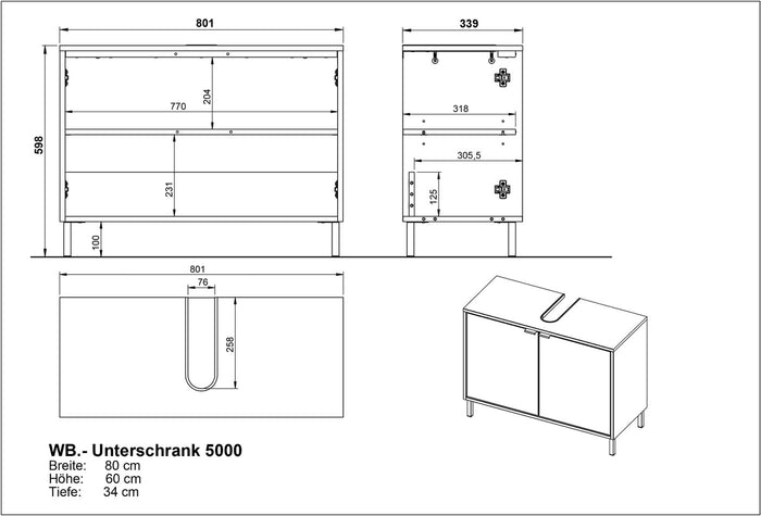 Germania Topeka 80 cm Wastafelonderkast Wit | Eiken