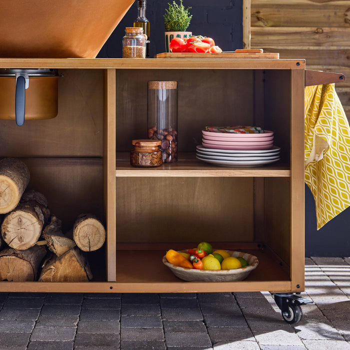 sweeek - Vuurschaal Ø80cm, grillrooster, houtopslag + beschermhoes