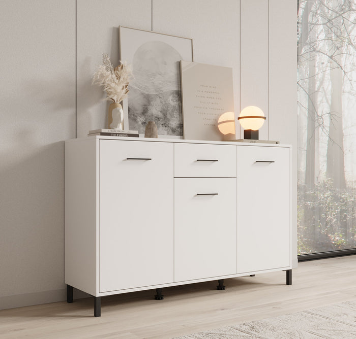 Meubella - Dressoir Vidor - Wit - 138 cm - 1 lade