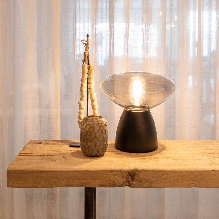 Atmooz Tafellamp Cannes - Zwart Eikenhout & Gerookt Glas - Ø 29 cm