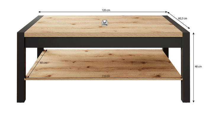 Meubella - Salontafel Acapulco - Eiken - Zwart - 120 cm