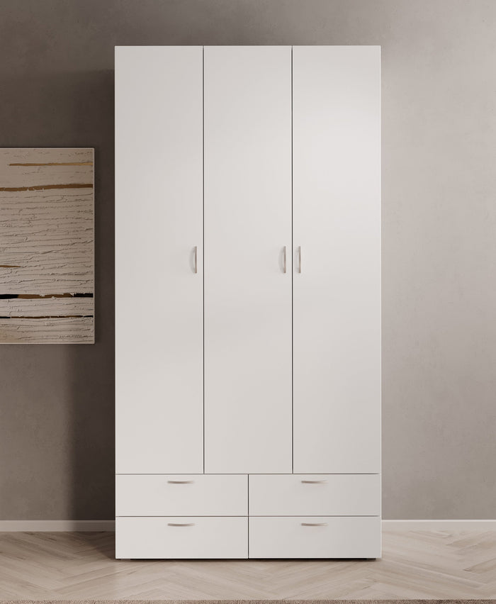 Meubella - Kledingkast Bernd - Wit - 111 cm - Met lades