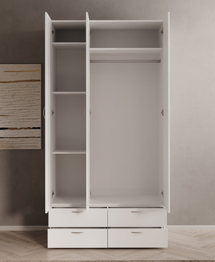 Meubella - Kledingkast Bernd - Wit - 111 cm - Met lades