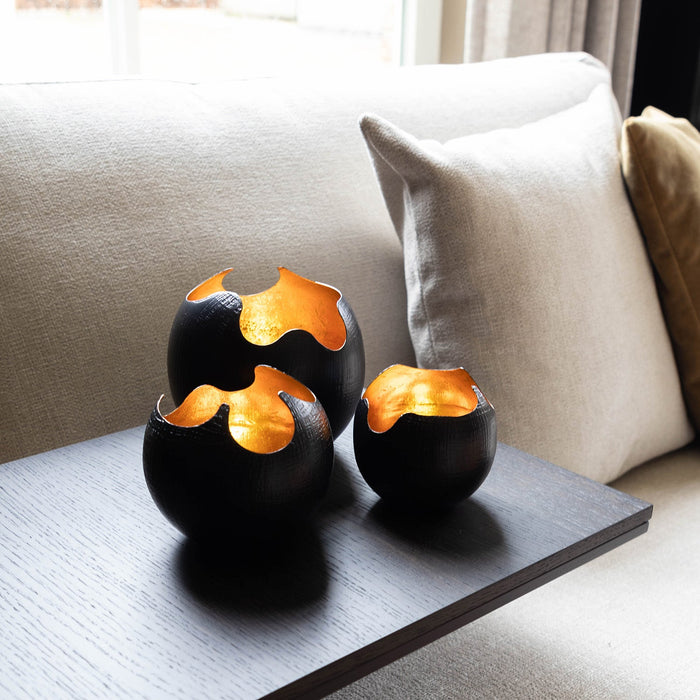 Atmooz Kotori - Theelichthouder - Set van 3 - Zwart & Goud - Metaal