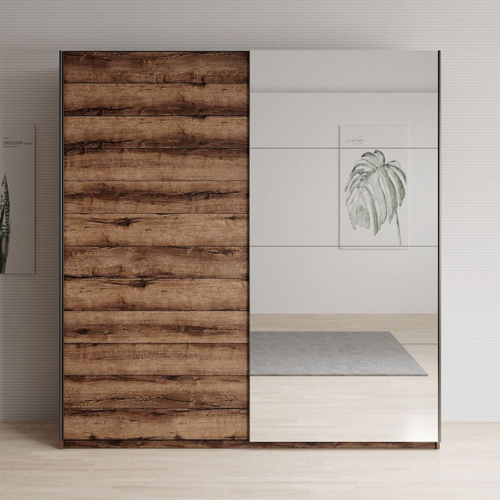 Meubella - Kledingkast Brown - Eiken - 180 cm - Met spiegel