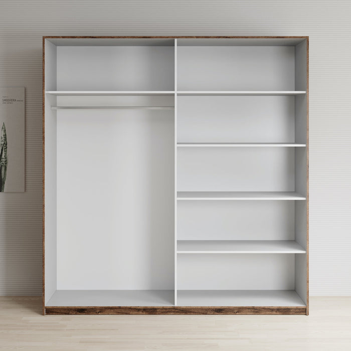 Meubella - Kledingkast Brown - Eiken - 180 cm - Met spiegel