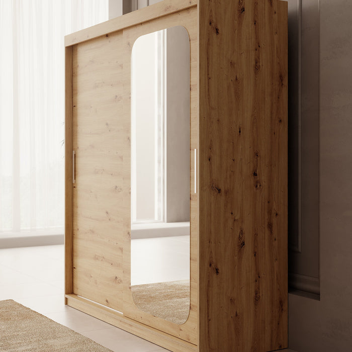Meubella - Kledingkast Pete - Eiken - 180 cm - Met spiegel