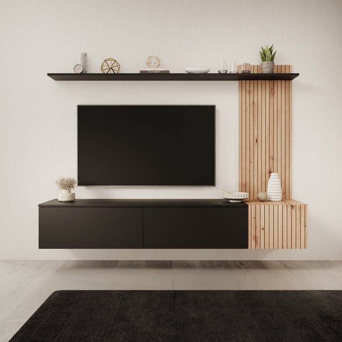 Meubella - Wandmeubel Segundo - Zwart - 180 cm