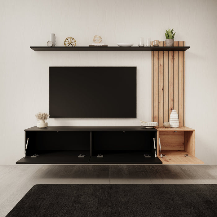 Meubella - Wandmeubel Segundo - Zwart - 180 cm