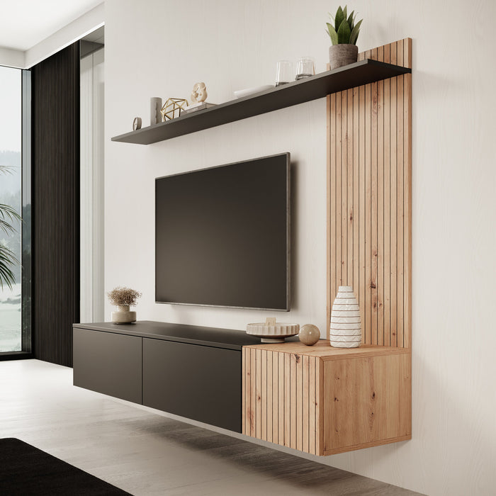 Meubella - Wandmeubel Segundo - Zwart - 180 cm