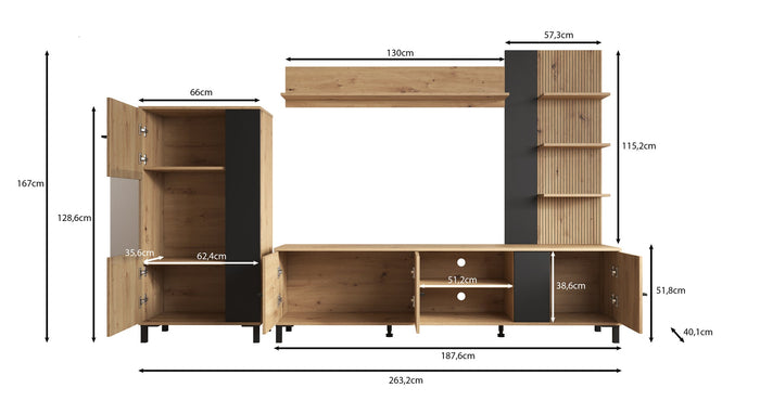 Meubella - Wandmeubel Austin - Eiken