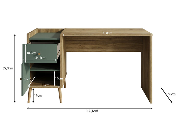 Meubella - Bureau Wally - Groen - 140 cm