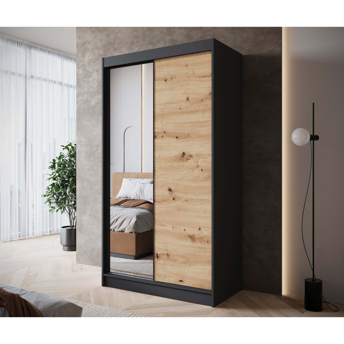 Meubella - Kledingkast Epirus - Zwart - 120 cm - Met spiegel