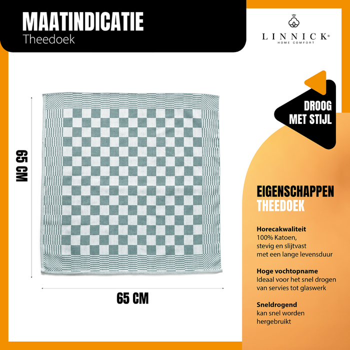 LINNICK Theedoekenset Blok 65x65cm - donker groen - set van 6