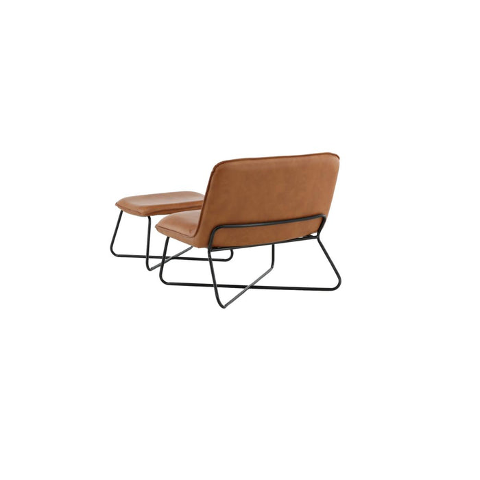 Svea - Selo fauteuil met voetenbank - lederlook - cognac