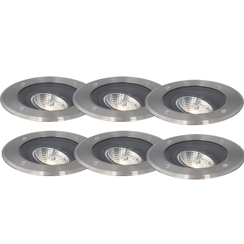QAZQA Set van 6 moderne buiten grondspots staal AR70 verstelbaar IP65