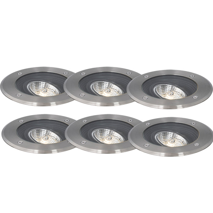 QAZQA Set van 6 moderne buiten grondspots staal AR70 verstelbaar IP65