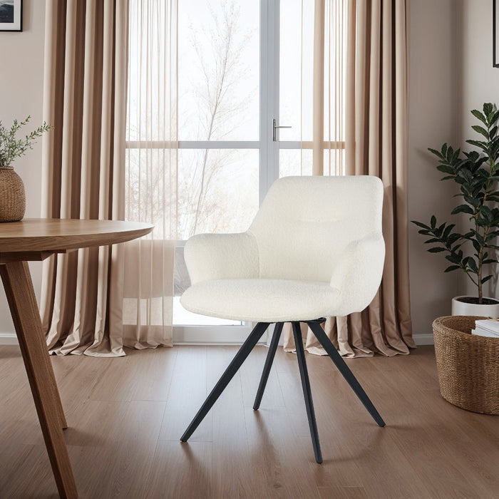 Livingfurn - Eetkamerstoel Doreen Bouclé Wit Draaibaar - Set van 2