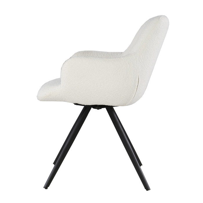 Livingfurn - Eetkamerstoel Doreen Bouclé Wit Draaibaar - Set van 2