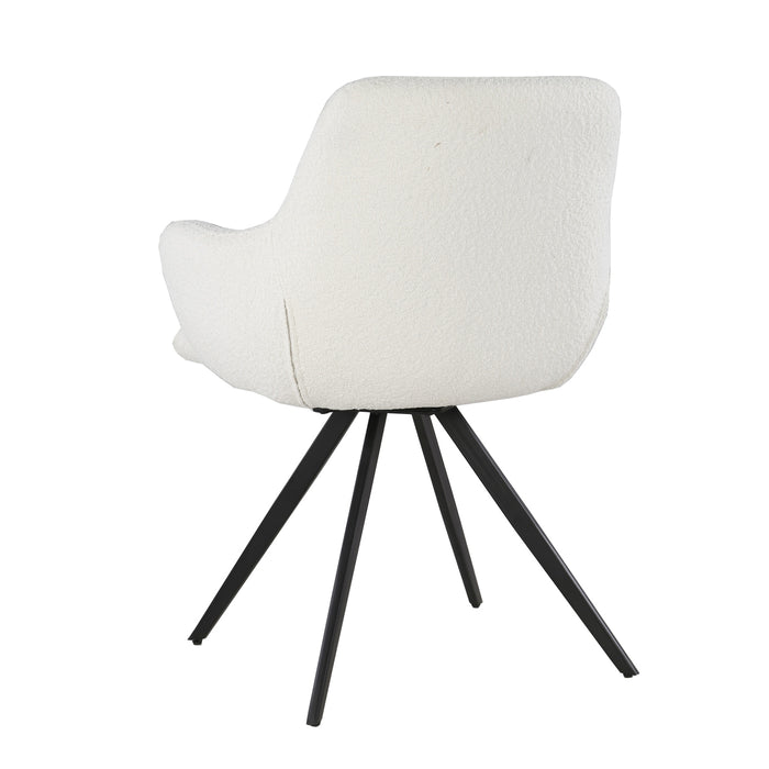 Livingfurn - Eetkamerstoel Doreen Bouclé Wit Draaibaar - Set van 2