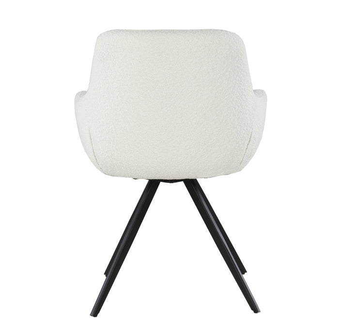 Livingfurn - Eetkamerstoel Doreen Bouclé Wit Draaibaar - Set van 2