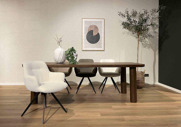 Livingfurn - Eetkamerstoel Doreen Bouclé Wit Draaibaar - Set van 2