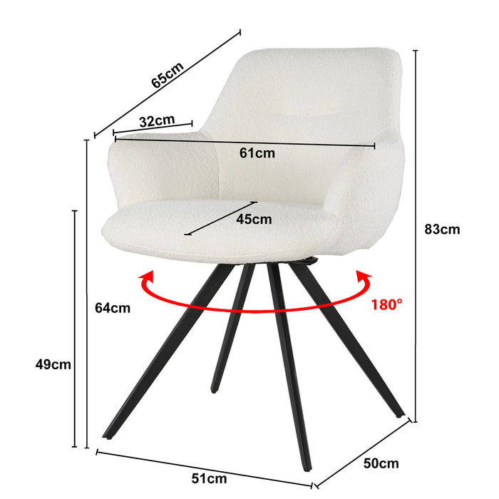 Livingfurn - Eetkamerstoel Doreen Bouclé Wit Draaibaar - Set van 2