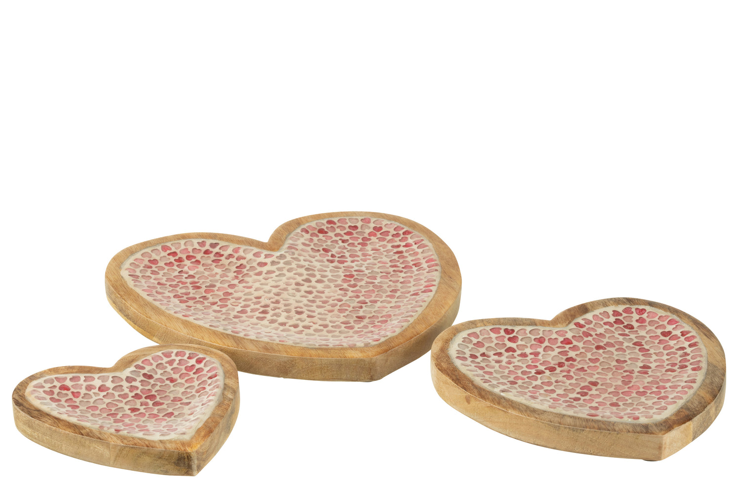 J-Line Set Van 3 Dienbladen Hart Mozaiek Mango Hout Roze