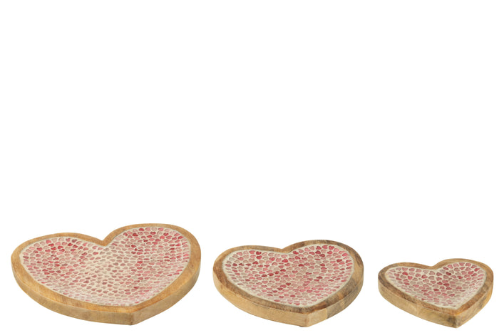 J-Line Set Van 3 Dienbladen Hart Mozaiek Mango Hout Roze