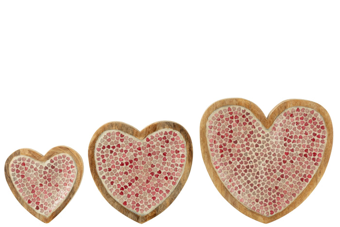J-Line Set Van 3 Dienbladen Hart Mozaiek Mango Hout Roze